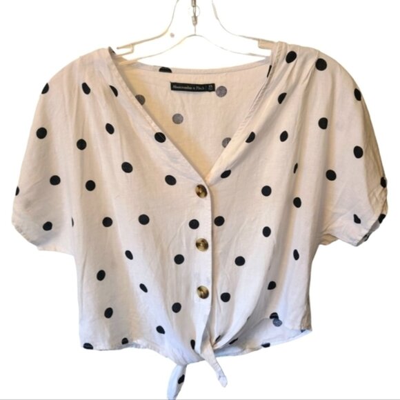 Abercrombie   Fitch Tops - ABERCROMBIE AND FITCH Linen Blend Cropped Polka Dot Top Size XS
